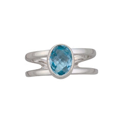 Sterling Silver Blue Topaz Adjustable Cuff Ring