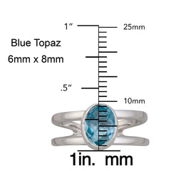 Sterling Silver Blue Topaz Adjustable Cuff Ring
