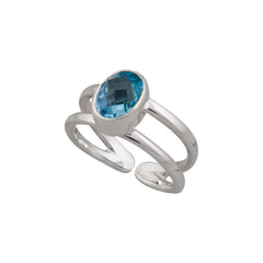 Sterling Silver Blue Topaz Adjustable Cuff Ring