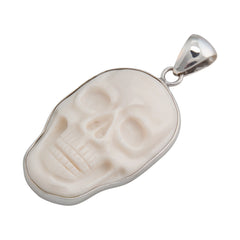 Sterling Silver Bone Skull Pendant - Large