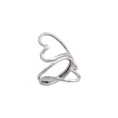 Sterling Silver Double Heart Hammered Adjustable Ring