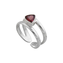 Sterling Silver Garnet Adjustable Cuff Ring