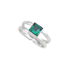 Sterling Silver Green Quartz Adjustable Cuff Ring