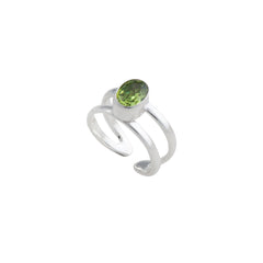 Sterling Silver Lab Created Peridot Adjustable Cuff Ring