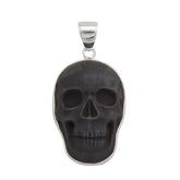 Sterling Silver Large Obsidian Skull Pendant