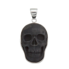 Sterling Silver Large Obsidian Skull Pendant