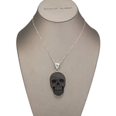 Sterling Silver Large Obsidian Skull Pendant