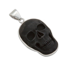Sterling Silver Large Obsidian Skull Pendant
