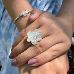 Sterling Silver Mother of Pearl Sea Turtle Adjustable Ring
