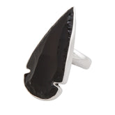 Sterling Silver Obsidian Arrowhead Adjustable Ring - Night Warrior