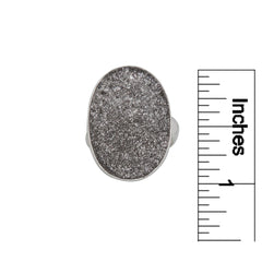 Sterling Silver Platinum Druse Oval Adjustable Ring