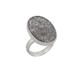 Sterling Silver Platinum Druse Oval Adjustable Ring