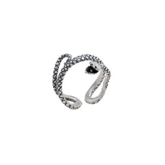 Sterling Silver Snake Oxidized Adjustable Cuff Ring