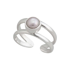 Sterling Silver Pearl Adjustable Cuff Ring