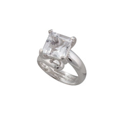 Sterling Silver Clear Quartz Prong Set Adjustable Ring