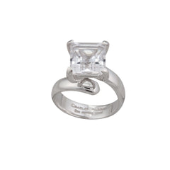 Sterling Silver Clear Quartz Prong Set Adjustable Ring