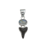 Sterling Silver Fossil Shark Tooth & Rainbow Moonstone Pendant - Lunar Depths