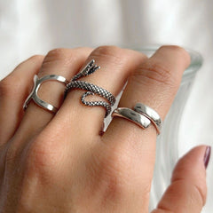 Sterling Silver Snake Oxidized Adjustable Cuff Ring