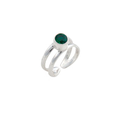 Sterling Silver Synthetic Emerald Adjustable Cuff Ring