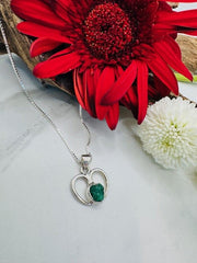 STERLING SILVER ROUGH CUT EMERALD HEART PENDANT