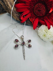 Sterling Silver Garnet Dragonfly Pendant