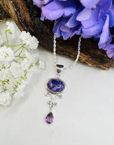 STERLING SILVER CHAROITE & AMETHYST PENDANT