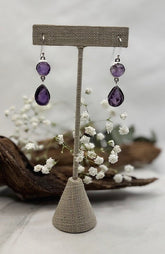 Sterling Silver Double Rough Amethyst Drop Earrings