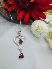 STERLING SILVER DOUBLE GARNET HEART PENDANT