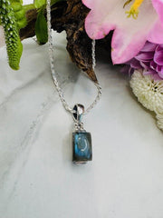 Sterling Silver Petite Rectangular Labradorite Pendant