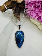 Sterling Silver Blue Fire Labradorite Pendant with Sting Ray Skin Bale Pendant