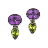 Sterling Silver Amethyst and Lab Peridot Post Earrings
