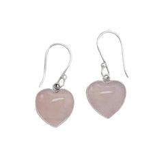 Sterling Silver Rose Quartz Heart Drop Earrings