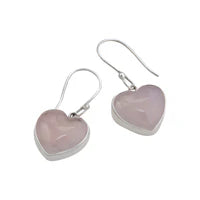 Sterling Silver Rose Quartz Heart Drop Earrings