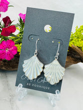 Sterling Silver Hand Carved Pearl Drop Earrings - Shelly