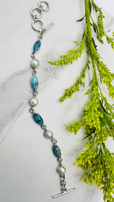 Sterling Silver Pearl & Turquoise Bracelet - Seafoam Serenity