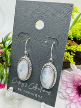 Sterling Silver Rainbow Moonstone Drop Earrings - Oval Beaded & Roped Edge