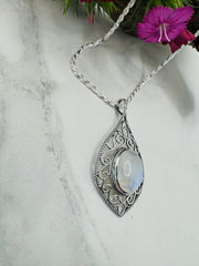 Sterling Silver Rainbow Moonstone Pendant - Designer Collection - Ocean Eyes