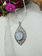 Sterling Silver Rainbow Moonstone Pendant - Designer Collection - Ocean Eyes