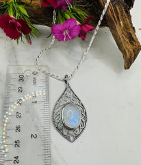 Sterling Silver Rainbow Moonstone Pendant - Designer Collection - Ocean Eyes
