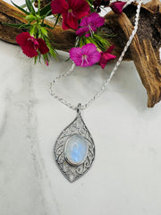 Sterling Silver Rainbow Moonstone Pendant - Designer Collection - Ocean Eyes