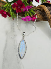 Sterling Silver Rainbow Moonstone Pendant - Marquise Roped Edge - Third Eye Shine
