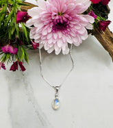 Sterling Silver Rainbow Moonstone Petite Oval Pendant - Moonlight Whisper