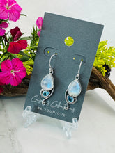 Sterling Silver Rainbow Moonstone & Blue Topaz Drop Earrings - Blue Moon