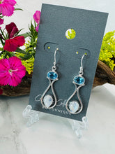 Sterling Silver Rainbow Moonstone & Blue Topaz Drop Earrings - Day Dreamer