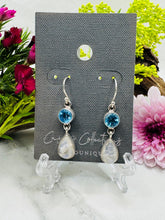 Sterling Silver Rainbow Moonstone & Blue Topaz Drop Earrings - Pure Bliss