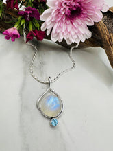 Sterling Silver Rainbow Moonstone & Blue Topaz Pendant - Luminous