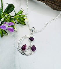 Sterling Silver Triple Ruby Pendant - Trinity Flame
