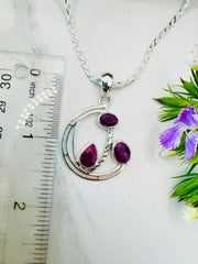 Sterling Silver Triple Ruby Pendant - Trinity Flame