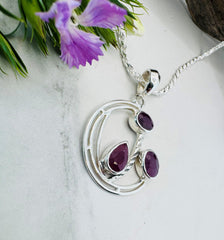 Sterling Silver Triple Ruby Pendant - Trinity Flame