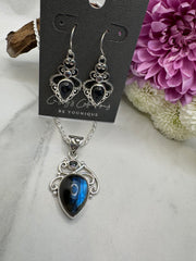 Sterling Silver Vintage Mystic Quartz & Labradorite Drop Earrings
